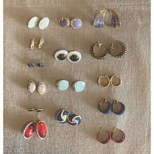 Lot of 15 Earrings VTG Costume Jewelry 1980s Enamel Metal Preppy Hoops Knots